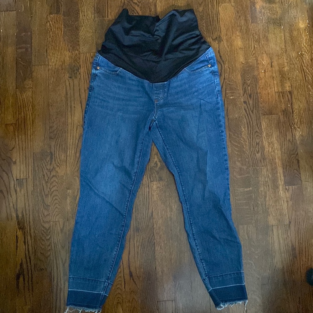 LOFT Maternity Jeans Raw Edge Hem Full Belly Band Size 10